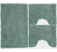 Set Tappeti Bagno 3 Pezzi in Microfibra, Tappeto Pelo Lungo 50x80 cm, 2 Tappetini per WC e Water Forma Rettangolare 40X50 cm, Morbido, Antiscivolo, Verde acqua