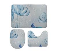 Set Tappeti Bagno 3 Pezzi Large Abstract Flowers Blue Deer Comodi Tappetino per WC Antiscivolo Tappetino girowater a Forma di U per Docce WC