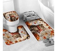 Set Tappeti Bagno 3 Pezzi,Maple Leaves Tree Pumpkin Cats Pumpkins Rustic Harvest Thanksgiving Antiscivolo Tappetino per WC Asciugatura Rapida Tappeto a Forma di U per Bagno WC Docce