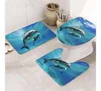Set Tappeti Bagno 3 Pezzi,Marine Dolphin Morbido Tappetino per WC Pelosi Tappetino girowater a Forma di U per Bagno Docce Vasche