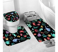 Set Tappeti Bagno 3 Pezzi,Sea Animal Ocean Underwater Coastal Dolphin Octopus Seaweed Asciugatura Rapida Copertura per WC Lavabili Tappeto a Forma di U per WC Bagno Docce
