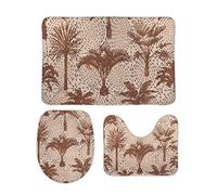 Set Tappeti Bagno 3 Pezzi Tropical Modern Style Abstract Geometric Brown Asciugatura Rapida Copertura per WC Antiscivolo Tappetino girowater a Forma di U per Docce Vasche