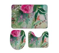 Set Tappeti Bagno 3 Pezzi Watercolor Abstract Flowers Lavabili Copertura per WC Traspiranti Tappetino a Forma di U per Vasche Bagno