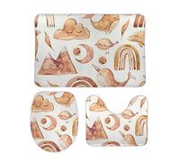 Set Tappeti Bagno 3 Pezzi Watercolor Modern Abstract Boho Rainbows Sea Animals Lavabili Tappetini Per WC Traspiranti Tappetino girowater a Forma di U per Vasche Docce