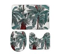 Set Tappeti Bagno 3 Pezzi Watercolor Palms Modern Style Pelosi Coperchio del WC Comodi Tappetino a Forma di U per Vasche WC