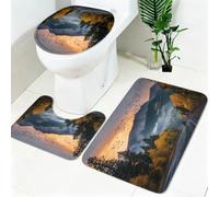 Set Tappeti Bagno Autostrada dell'orizzonte 3 Pezzi, Tappetino Bagno Antiscivolo Assorbente Foreste E Montagne Copriwater e Tappeto Contorno WC, 75 x 45 cm per Hotel Camera e Bagno