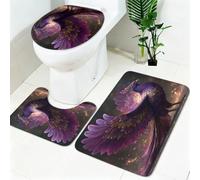 Set Tappeti Bagno Fenice 3 Pezzi Tappetini Bagno Assorbenti ad Asciugatura Rapida Antiscivolo, Viola Resistente con Copriwater e Tappeto Contorno WC