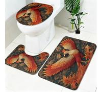 Set Tappeti Bagno Fenice 3 Pezzi, Tappetino Bagno Antiscivolo Assorbente Arancione E Giallo Copriwater e Tappeto Contorno WC, 75 x 45 cm per Hotel Camera e Bagno
