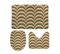 Set Tappeti da Bagno 3 Pezzi 70's Retro Aesthetic Style Antiscivolo Tappetino per WC Asciugatura Rapida Tappetino girowater a Forma di U per Vasche Docce