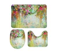 Set Tappeti da Bagno 3 Pezzi Abstract Flowers Watercolor Painting Pelosi Coperchio del WC Asciugatura Rapida Tappetino a Forma di U per WC Vasche