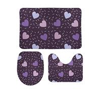 Set Tappeti da Bagno 3 Pezzi Abstract Hearts Colorful Bright Antiscivolo Tappetino per WC Lavabili Tappeto a Forma di U per Vasche Bagno