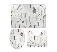 Set Tappeti da Bagno 3 Pezzi Cute Animals Winter Trees White Comodi Coperchio del WC Lavabili Tappetino girowater a Forma di U per WC Docce