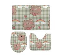 Set Tappeti da Bagno 3 Pezzi Cute Bear Morbido Copertura per WC Lavabili Tappeto a Forma di U per Bagno Docce