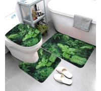 Set Tappeti da Bagno 3 Pezzi,Densely Growing Green Plants Antiscivolo Copertura per WC Lavabili Tappetino girowater a Forma di U per WC Bagno Vasche