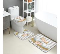 Set Tappeti da Bagno 3 Pezzi,Fall Rustic Pumpkin Flowers Autumn Traspiranti Tappetino per WC Morbido Tappetino girowater a Forma di U per Docce WC Vasche