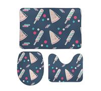 Set Tappeti da Bagno 3 Pezzi Food Elements Pattern Dark Blue Lavabili Tappetini Per WC Pelosi Tappetino a Forma di U per WC Vasche