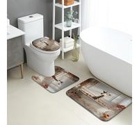 Set Tappeti da Bagno 3 Pezzi,Giraffe Flowers Autumn Leaves Morbido Copertura per WC Antiscivolo Tappetino a Forma di U per Vasche Docce WC