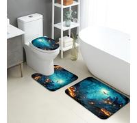 Set Tappeti da Bagno 3 Pezzi,Mystical Enchanted Trees Night Scene Autumn Decor Traspiranti Tappetino per WC Morbido Tappetino girowater a Forma di U per Vasche Bagno WC