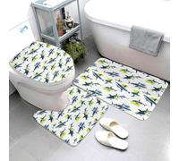 Set Tappeti da Bagno 3 Pezzi,Navy Blue Green Shark Print Antiscivolo Coperchio del WC Morbido Tappetino girowater a Forma di U per Vasche WC Bagno