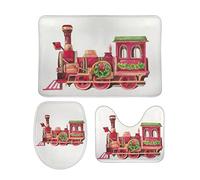 Set Tappeti da Bagno 3 Pezzi Santa Wreath Garland Watercolor Christmas Red Pelosi Tappetino per WC Morbido Tappetino girowater a Forma di U per WC Bagno