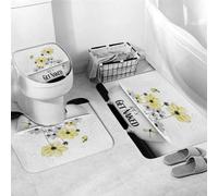 Set Tappeti da Bagno 3 Pezzi,Spring Yellow Butterfly Dragonfly Flower Leaves Pelosi Coperchio del WC Traspiranti Tappetino girowater a Forma di U per Bagno Vasche WC
