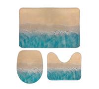 Set Tappeti da Bagno 3 Pezzi Summer Seascape Waves Blue Sea Water Antiscivolo Copertura per WC Comodi Tappetino girowater a Forma di U per Vasche Docce