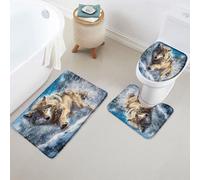 Set Tappeti da Bagno 3 Pezzi,Wolf Winter Snow Wildlife Rustic Boys Men's, Blue Antiscivolo Copertura per WC Asciugatura Rapida Tappeto a Forma di U per WC Bagno Vasche