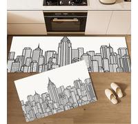 Set Tappeti Da Cucina Disegno Di Linee Urbane, 2 Pezzi Antiscivolo Minimalismo Tappetini Da Cucina E Tappeti Runner Set, Assorbente Tappetini Lavabili, 40x60cm+40x120cm, In Bianco E Nero