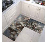 Set Tappeti Da Cucina Forme Geometriche, 2 Pezzi Antiscivolo Architettura Surreale Tappetini Da Cucina E Tappeti Runner Set, Assorbente Tappetini Lavabili, 50x80cm+50x150cm, Colore Della Terra