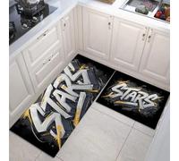 Set Tappeti Da Cucina Testo 3D, 2 Pezzi Antiscivolo Graffiti Di Strada Tappetini Da Cucina E Tappeti Runner Set, Assorbente Tappetini Lavabili, 40x60cm+40x120cm, Bianco