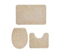 Set Tappetini Bagno 1 Set of Solid Color Simple Bathroom Floor Mat Stone Pattern, Comfortable and Soft, Three-piece(Khaki color)