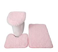 Set Tappetini Bagno 3pcs/set Solid Color Bathroom Mat Set Fluffy Hairs Bath Carpets Modern Toilet Lid Cover Rugs Kit Rectangle 50 * 80 50 * 40 45 * 50cm(Pink Set)
