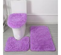 Set Tappetini Bagno 3pcs/set Solid Color Bathroom Mat Set Fluffy Hairs Bath Carpets Modern Toilet Lid Cover Rugs Kit Rectangle 50 * 80 50 * 40 45 * 50cm(Purple Set)