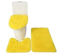 Set Tappetini Bagno 3pcs/set Solid Color Bathroom Mat Set Fluffy Hairs Bath Carpets Modern Toilet Lid Cover Rugs Kit Rectangle 50 * 80 50 * 40 45 * 50cm(Yellow Set)