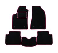 Set Tappetini realizzato per RENAULT LAGUNA anno dal 2001 al 2007 in Moquette tessuto di velluto Made in Italy NERO bordo Fucsia