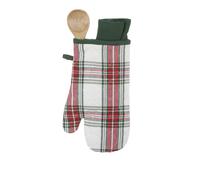 Set tartan bianco natalizio guanto, strofinaccio e cucchiaio