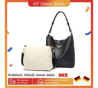 Set tascabile da DONNA Miss Lulu in 2 pezzi | Borsa a tracolla grande Hobo ed elegante | Pratico per lavoro e viaggi (nero) Black