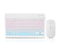 Set tastiera e mouse Bluetooth con tastiera e mouse wireless, ricaricabile, portatile, per Apple iPad, iPhone, iOS 13 e superiori, tablet Samsung, smartphone, Android, Windows (sfumatura blu e rosa)