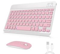 Set tastiera e mouse Bluetooth ricaricabile, tastiera e mouse universale, ultra sottile, per Android, Windows, iPad, iPhone, Samsung, tablet, portatile, compatto, colore rosa