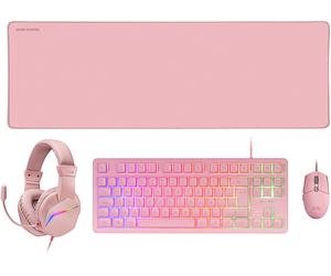 SET TASTIERA E MOUSE DA GAMING MARS GAMING MCPRGB3, Mecha-Membran, USB, Rosa