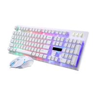 Set Tastiera e Mouse da Gioco Cablato USB Illuminato 104 Tasti | Plastica Bianca, Design Anti Conflitto e Resistente All'usura, Adatto per Ufficio e Caffè, un Set Completo