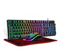 Set tastiera e mouse da gioco e tappetino per mouse, 3 in 1, con retroilluminazione a LED arcobaleno cablata per laptop, PC, Xbox, PS4 e lavoro, nero