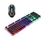 Set tastiera e mouse da gioco meccanico a forma di macchina da scrivere, con luce arcobaleno, 104 tasti rotondi retrò, stile macchina da scrivere
