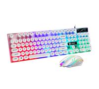 Set tastiera e mouse da gioco meccanico a forma di macchina da scrivere, con luce arcobaleno, 104 tasti rotondi retrò, stile macchina da scrivere