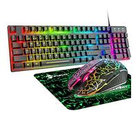 Set Tastiera e Mouse da Gioco RGB Retroilluminato USB Con 6 Colori Arcobaleno - Mouse Ottico a 6 Tasti + Cuscinetti Gratuiti