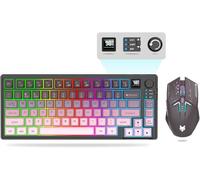 Set tastiera e mouse da gioco wireless al 75%, tastiera meccanica + mouse 3D 1600DPI, batteria 2000 mAh, tastiera retroilluminata RGB con 80 tasti, tastiera per PC e PC portatile (rosa sfumato)
