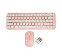 Set tastiera e mouse mini portatile retrò silenzioso 2.4G 68 tasti tastiera e mouse da ufficio (Bianco Rosa)