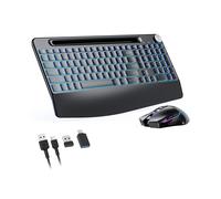 Set Tastiera e Mouse Wireless Ergonomico Ricaricabile 2.4G per Laptop con Retroilluminazione RGB e Mouse Jiggler