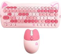 Set tastiera e mouse wireless, set tastiera e mouse a forma di gatto, 2,4 G, senza fili, con ricevitore USB, per laptop/PC/MAC (Cherry Blossom Pink)