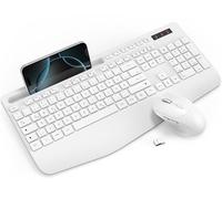 Set tastiera senza fili, tastiera ergonomica a grandezza naturale con poggiapolsi, supporto per telefono, modalità sleep, tastiera wireless silenziosa da 2,4 GHz e mouse per Windows, computer, laptop,